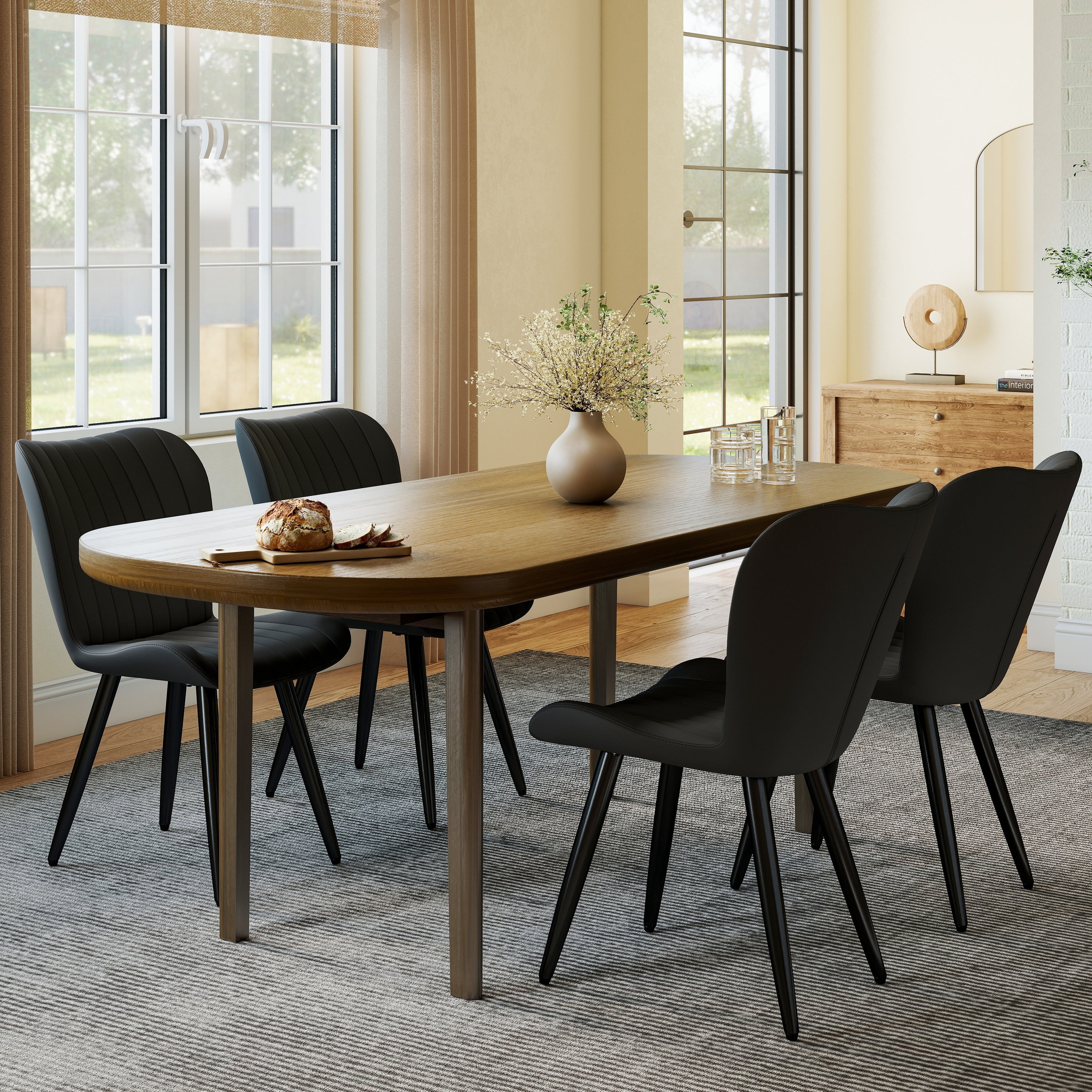 Set Of 4 Modern Pu Leather Dining Chairs With Thick Cushions Metal Legs Armless Faux Leather Side Chairs For Dining Room