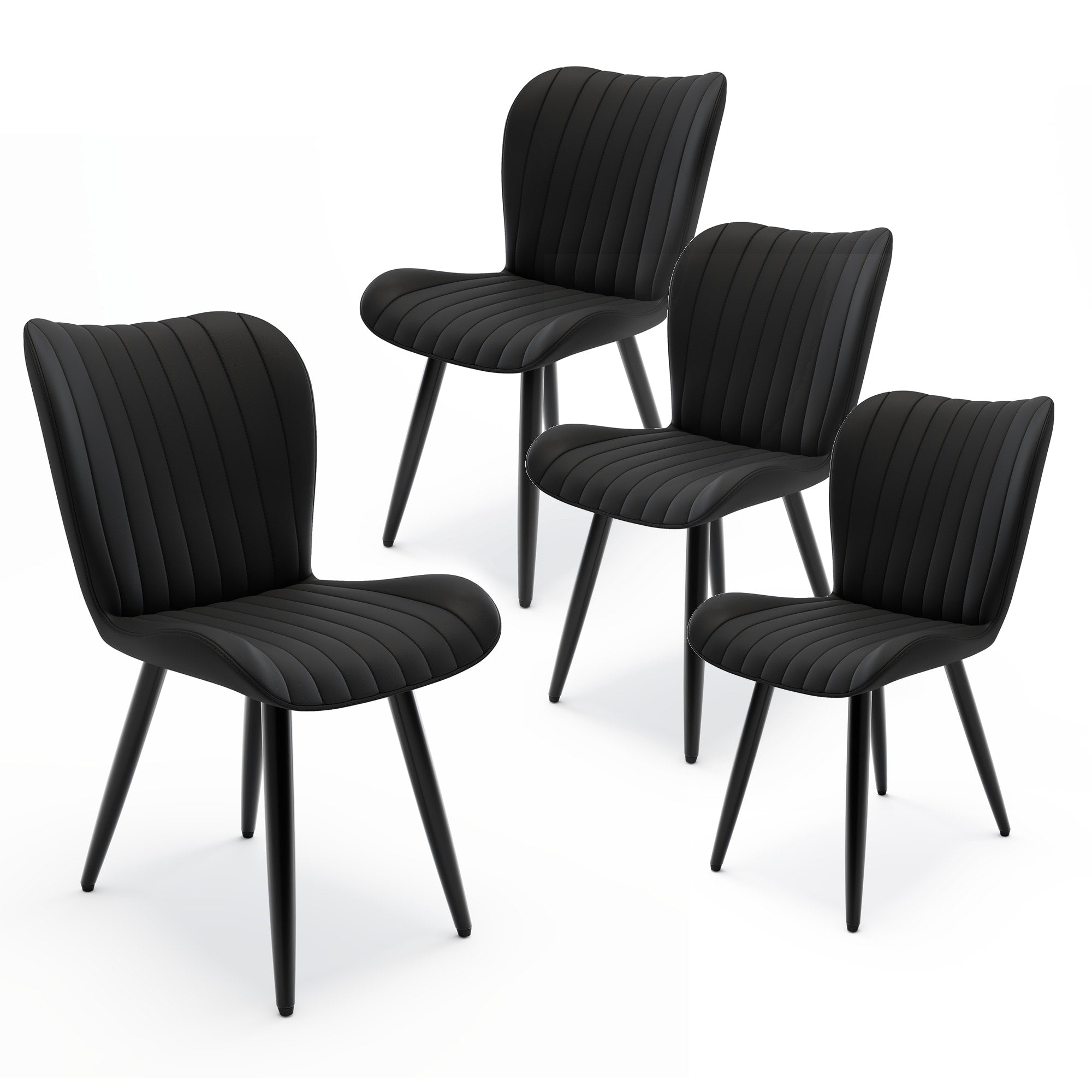 Set Of 4 Modern Pu Leather Dining Chairs With Thick Cushions Metal Legs Faux Leather Side Chairs For Kitchen