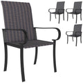 Set Of 4 Outdoor Wicker Dining Chairs All Weather Rattan Armchairs With Armrests Steel Frame Highback And Deep Seating