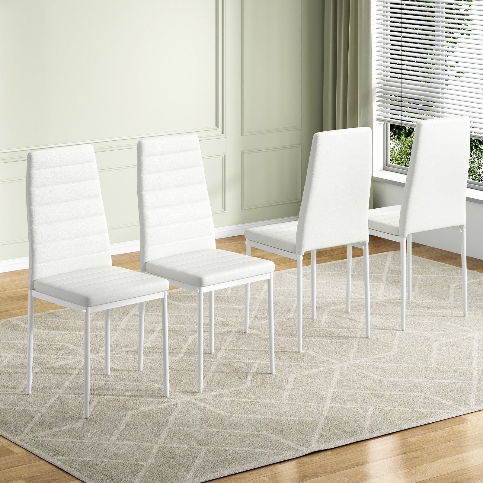 Set Of 4 Pu Leather Dining Chairs For Kitchen Modern Side Chairs With Sturdy Metal Frame