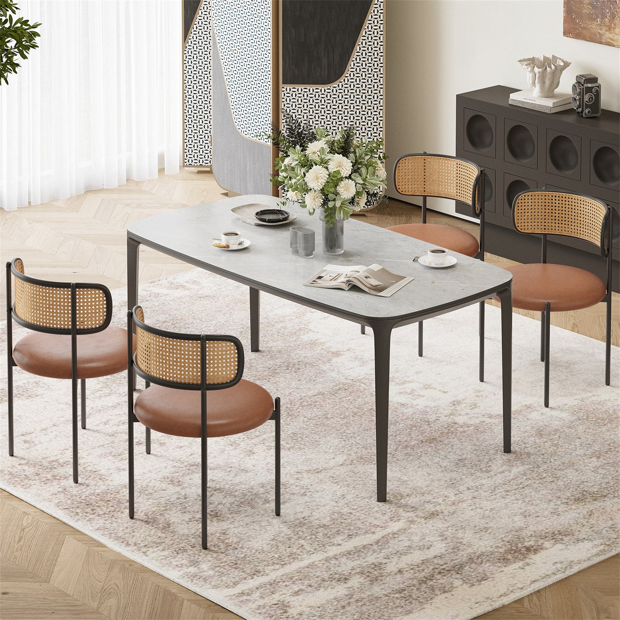 Set Of 4 Pu Leather Dining Chairs