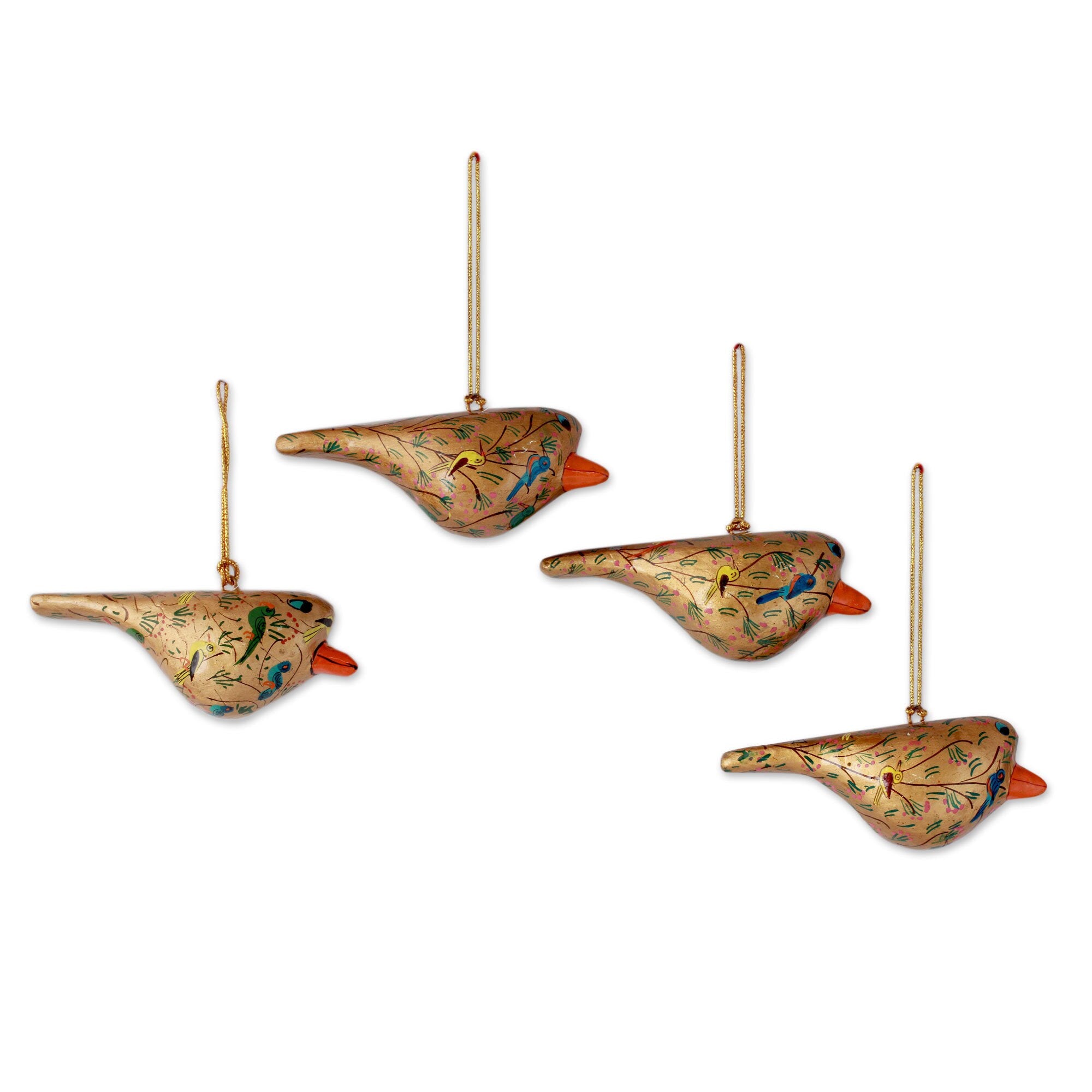 Handmade Set Of 4 Papier Mache Ornaments Peace And Joy India