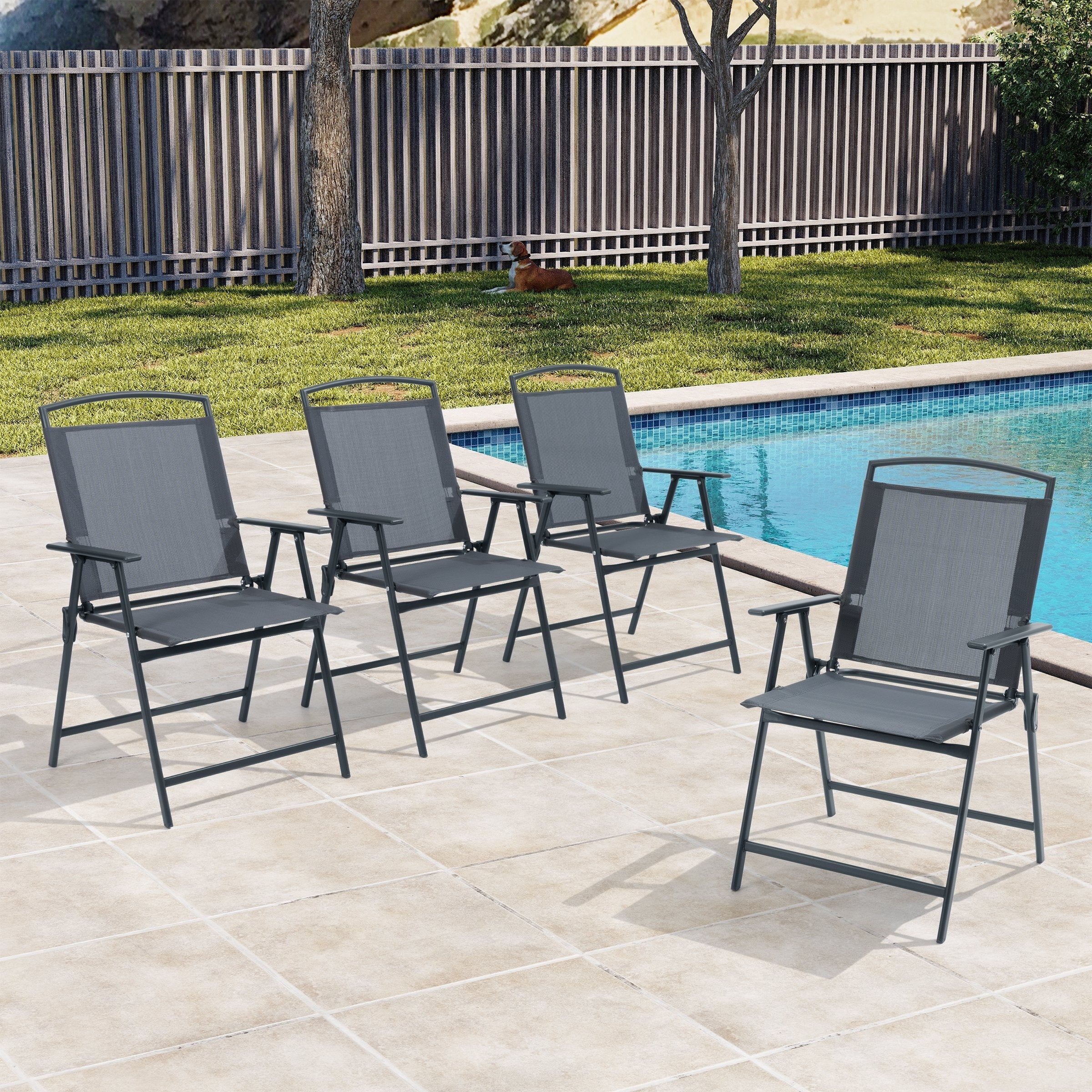 Set Of 4 Patio Folding Chairs 4 Pack Dining Chairs Brown 22.4 26.8 35.4