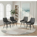Set Of 4 Side Chair Dark Gray Dining Chair Kitchen Chair Simple Leather Chair Flat Back Upholstered Chair
