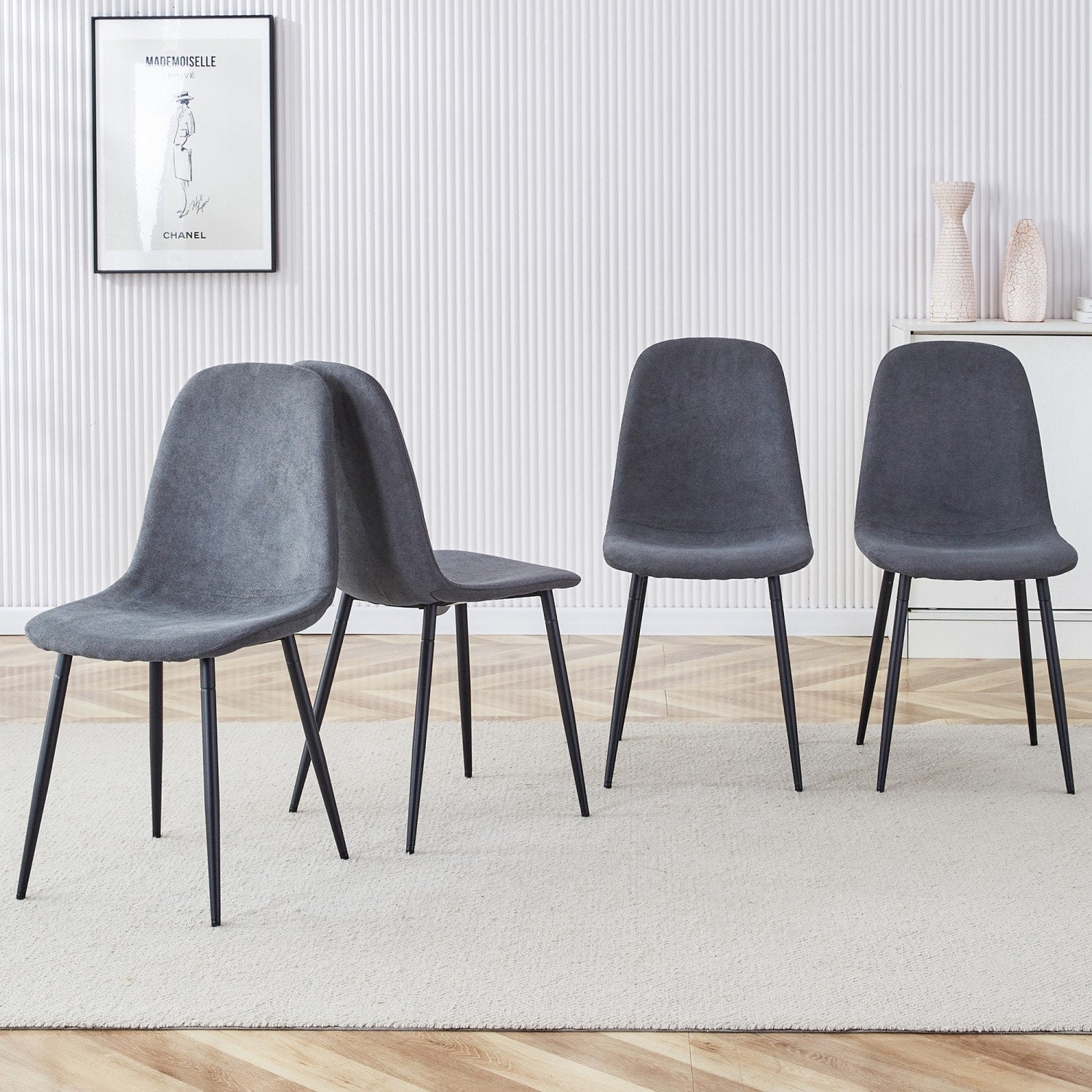 Set Of 4 16.9 Linen Upholstered Dining Chair With Metal Legs