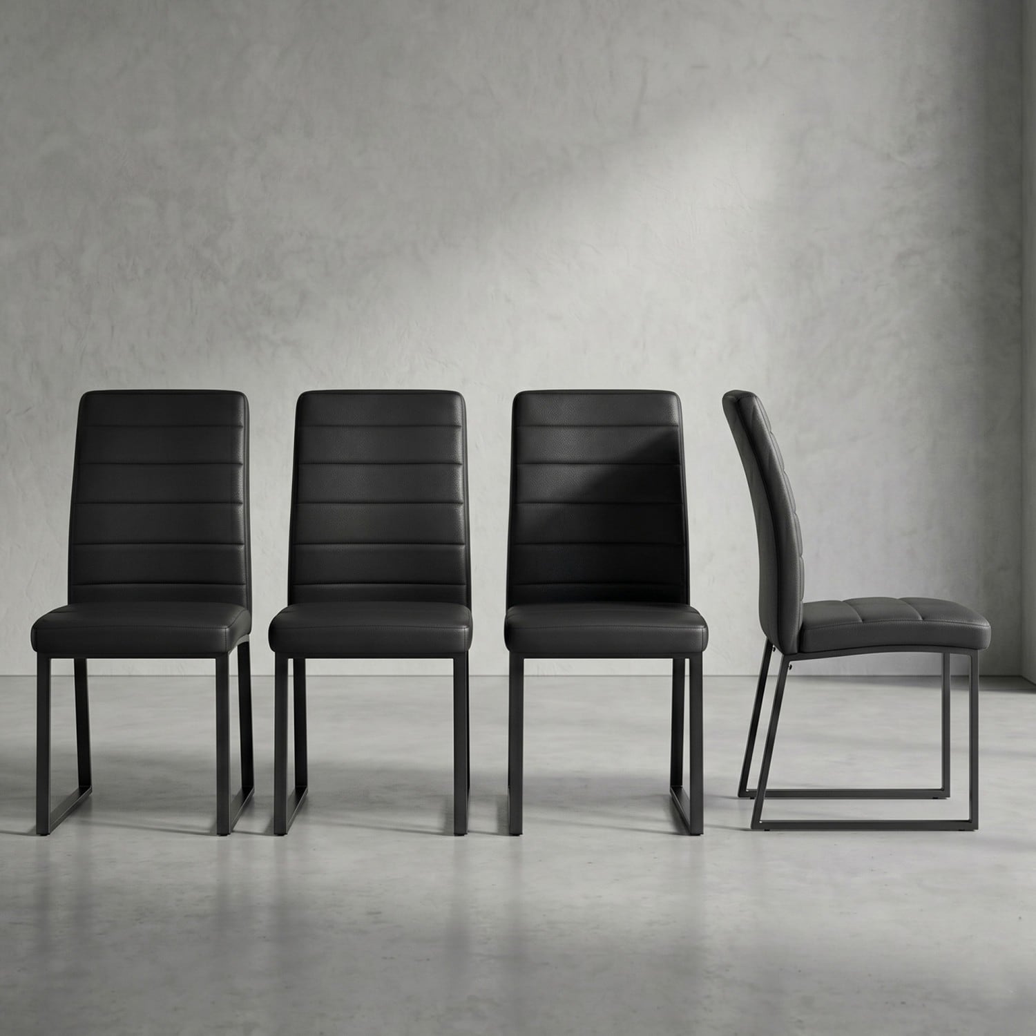 Set Of 4 17.2 Pu Leather Dining Chairs With Sturdy Iron Legs