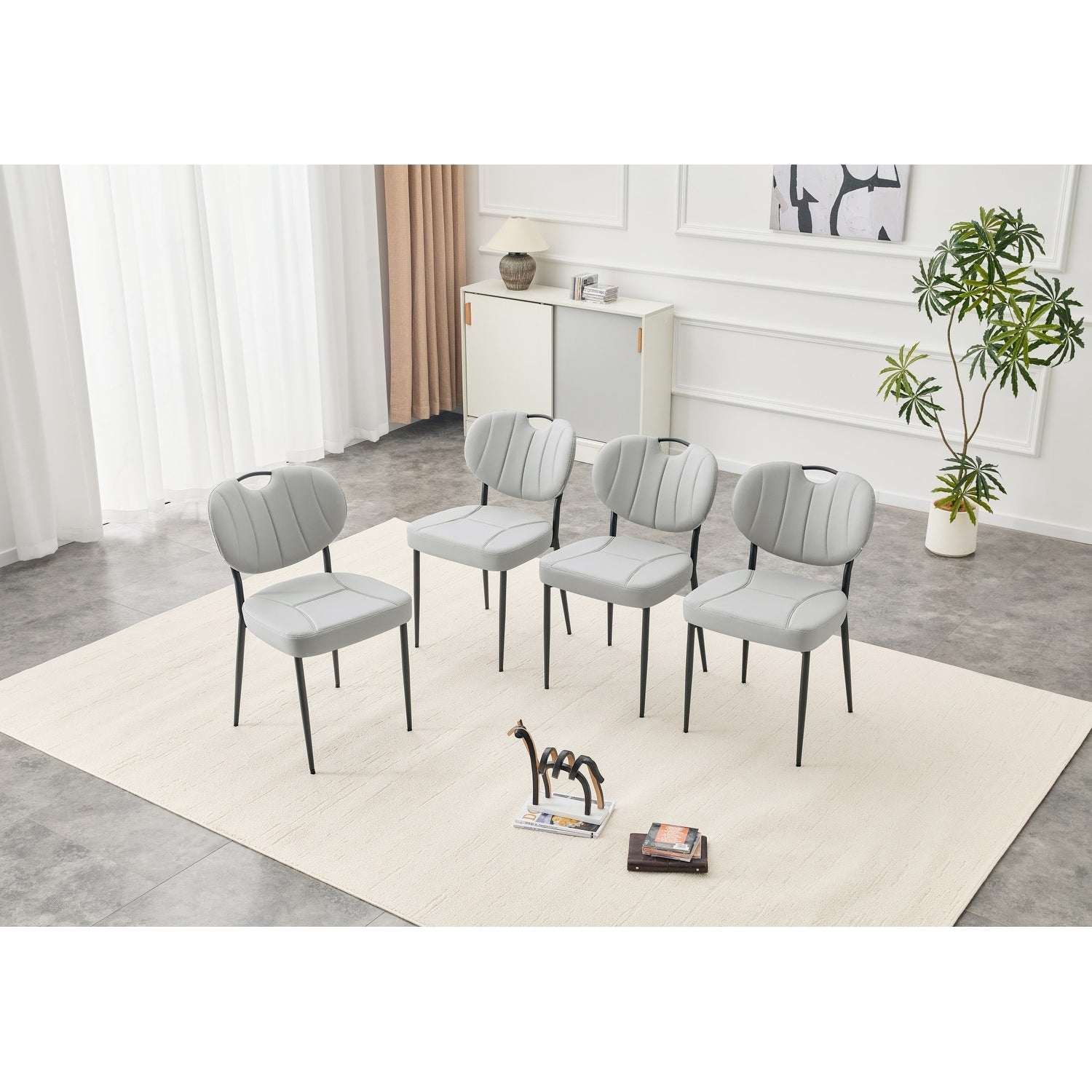 Set Of 4 20 Pu Leather Upholstered Dining Chairs With Metal Legs