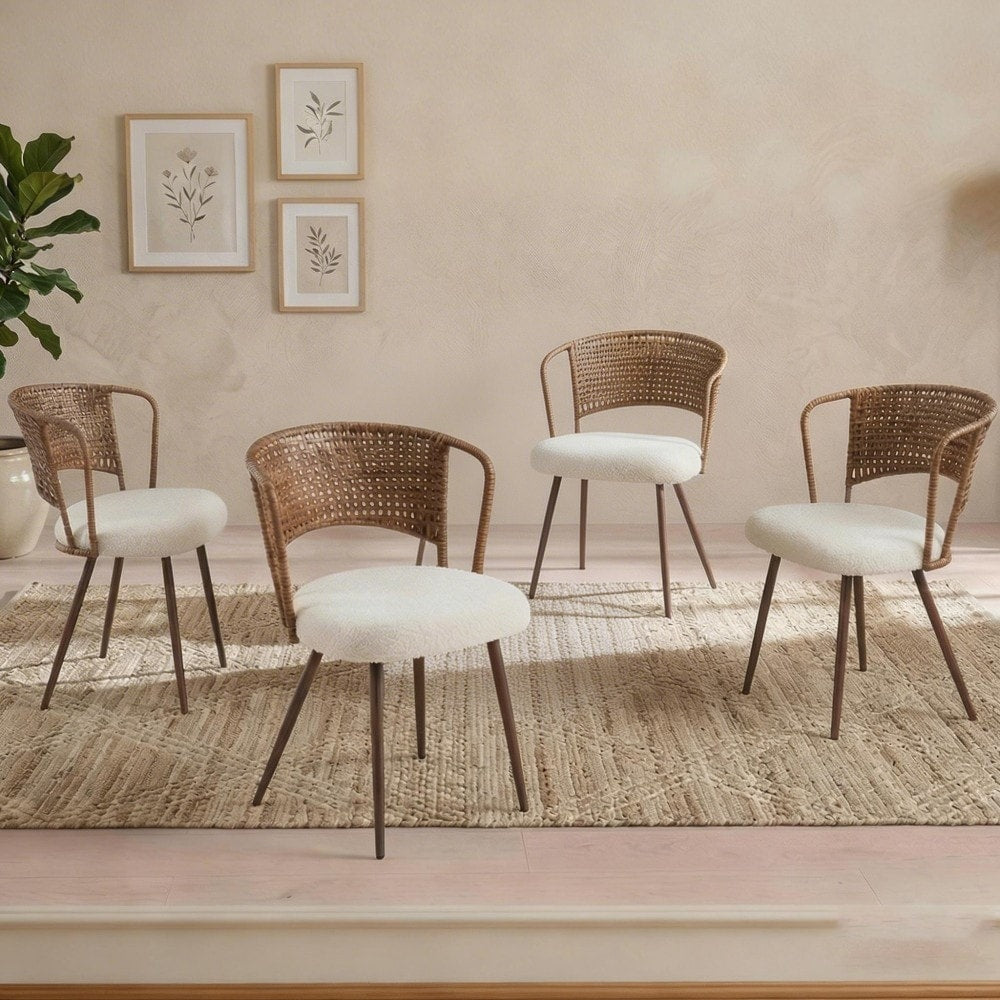 Set Of 4 21.26 Rattan Dining Chair With Cushions And Metal Legs