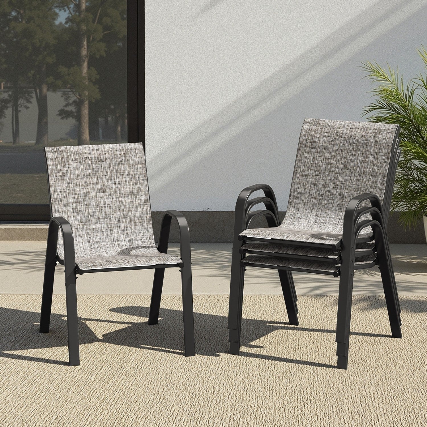 Set Of 4 22 Outdoor Stackable Textilene Chairs With Metal Frame