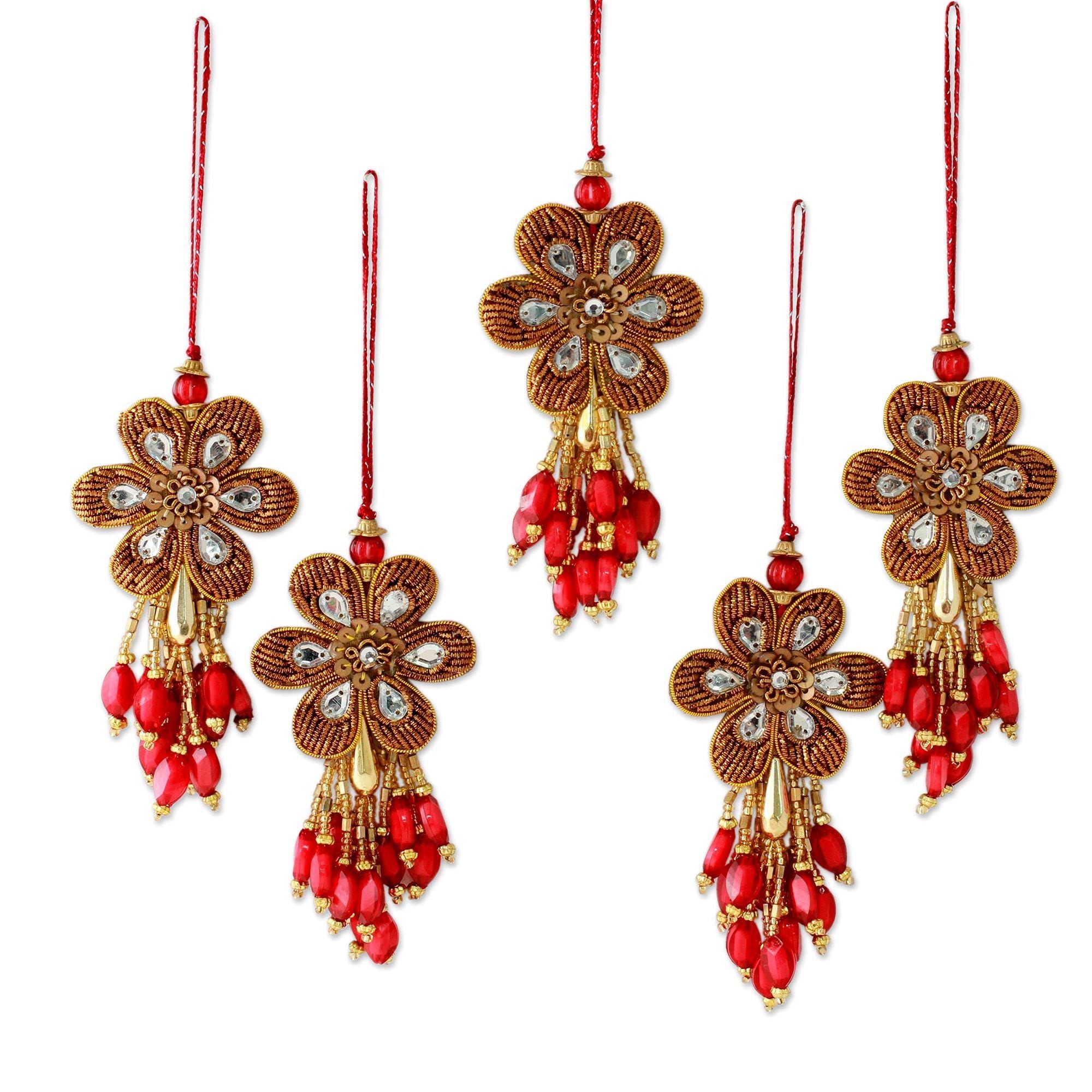 Handmade Set Of 5 Beaded Ornaments Holiday Comets India