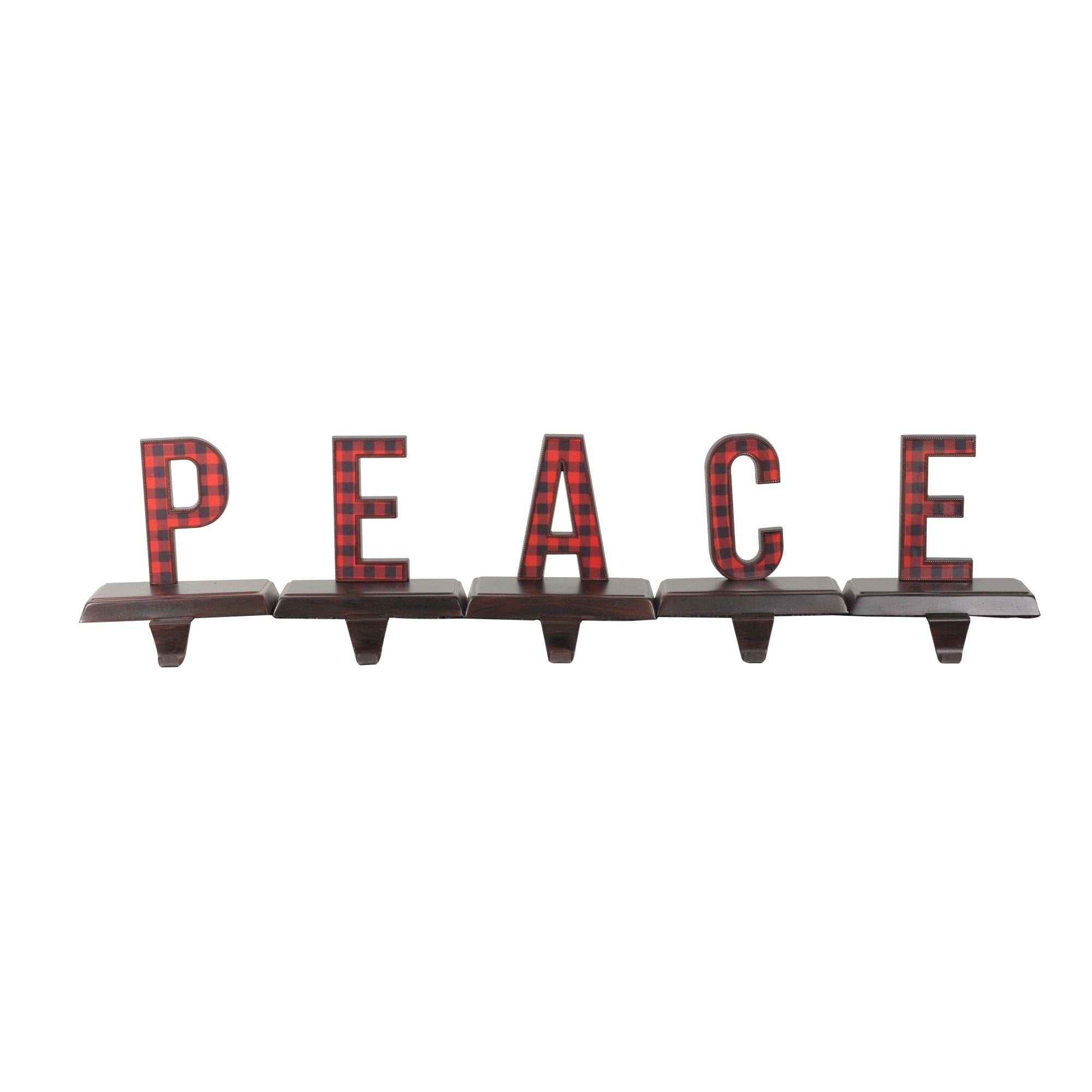 Set Of 5 Black And Red Buffalo Plaid Peace Christmas Stocking Holders 6