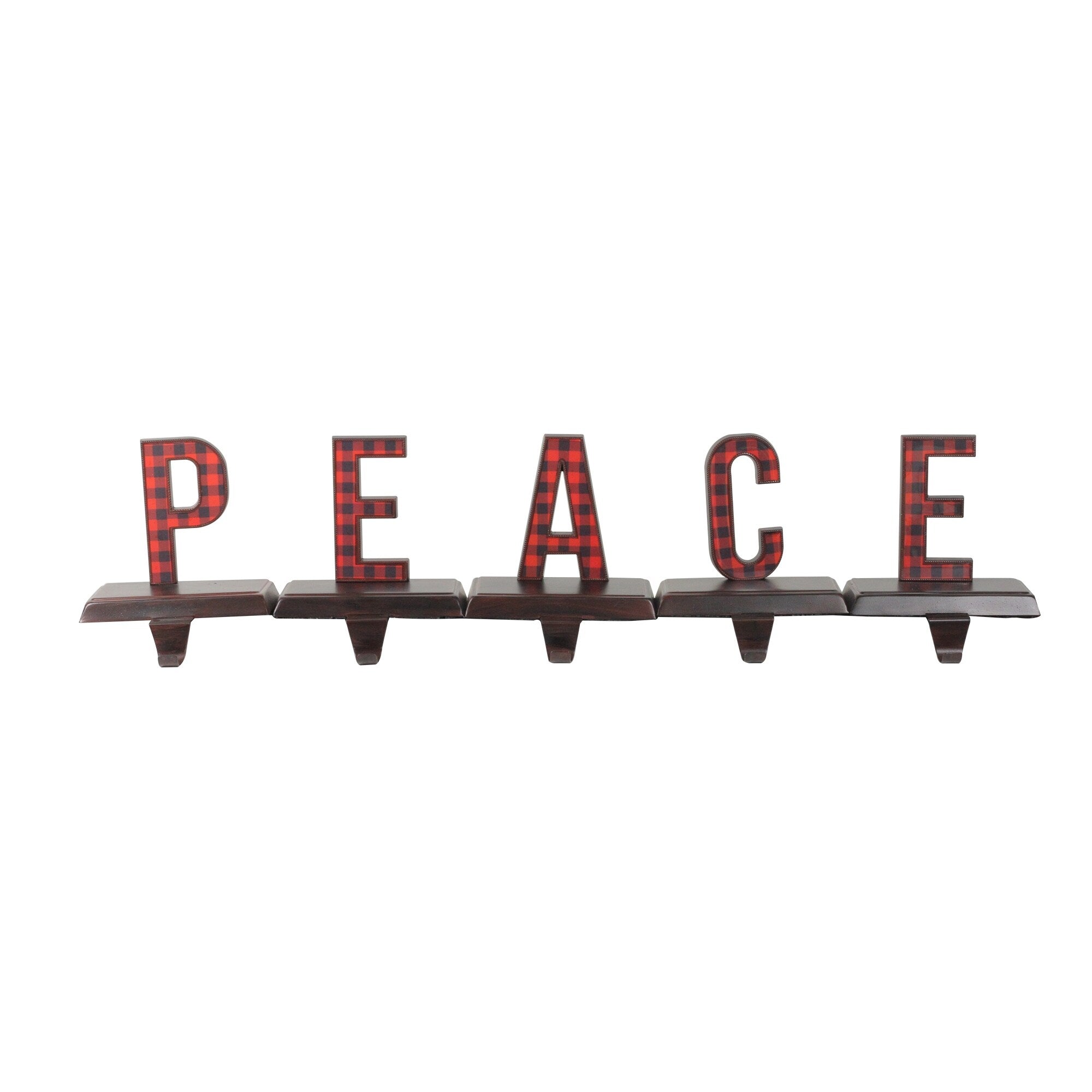 Set Of 5 Black And Red Buffalo Plaid Peace Christmas Stocking Holders 6