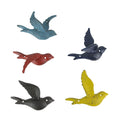 Set Of 5 Colorful Cast Iron Distressed Finish Flying Bird Decorative Accent Wall Sculptures