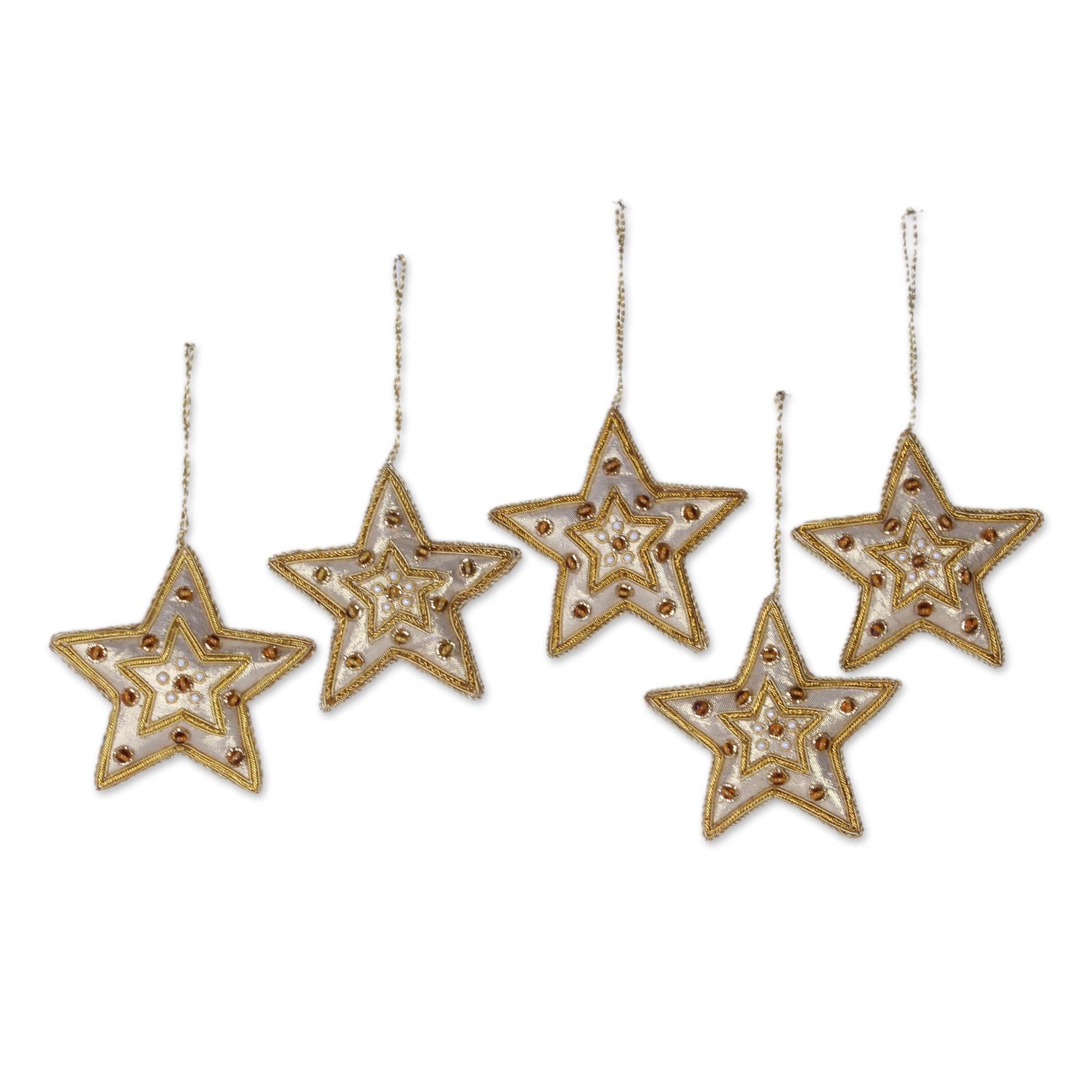 Set Of 5 Handcrafted Beadwork Glorious Star Ornaments India