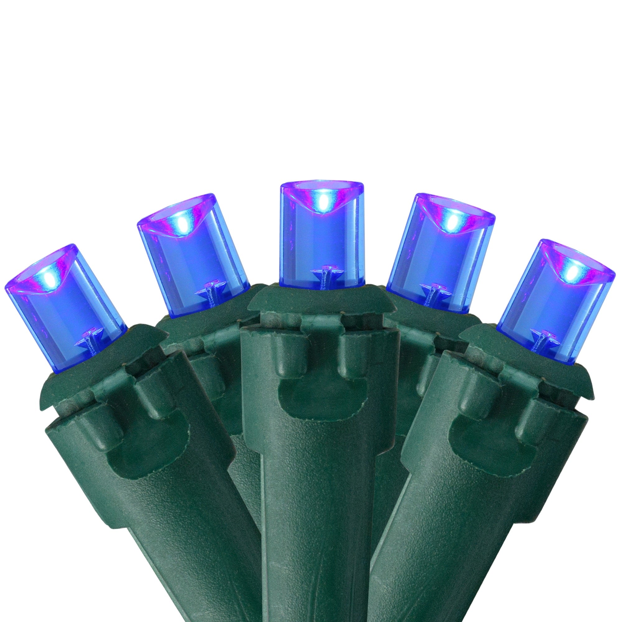 Set Of 50 Blue Led Wide Angle Christmas Lights Green Wire