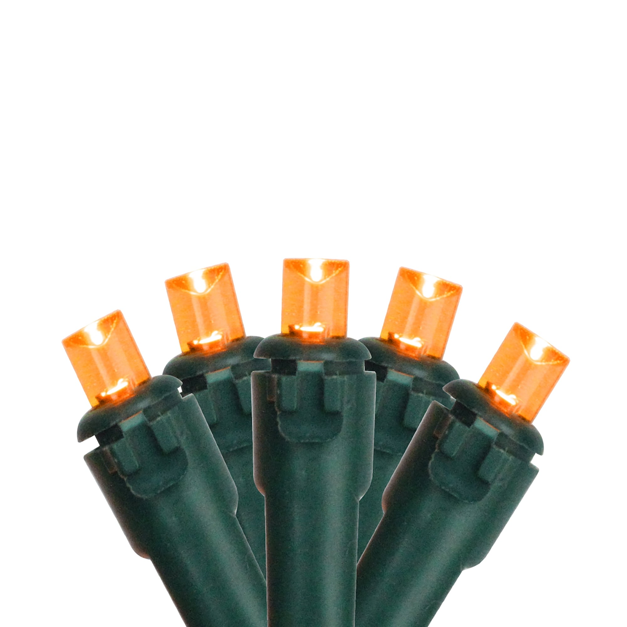 Set Of 50 Orange Led Wide Angle Christmas Lights On Green Wire