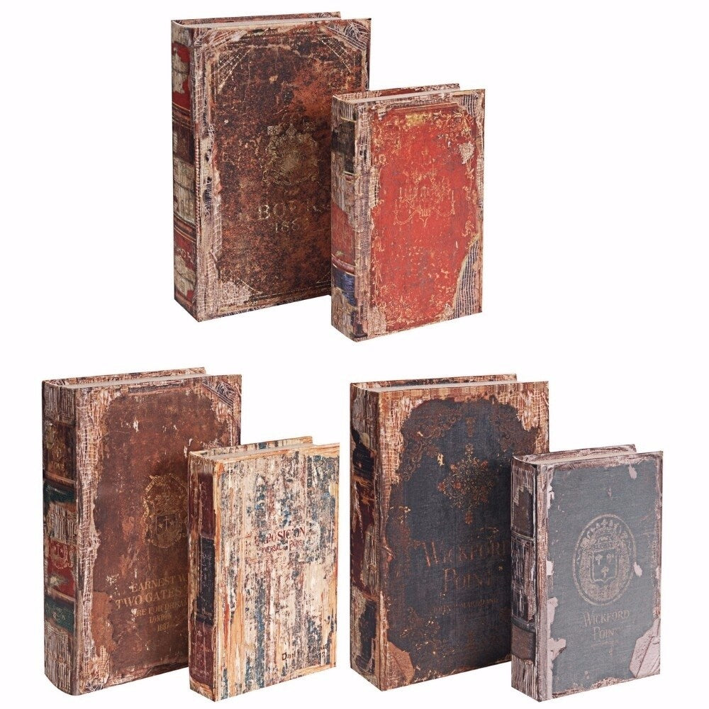 Set Of 6 Antique Distressed Book Boxes Multicolor 3 Assortment