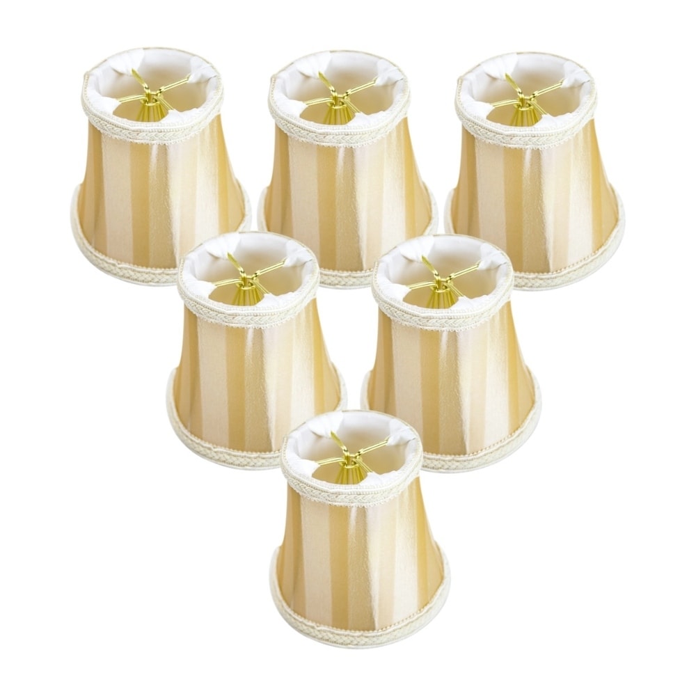 Set Of 6 Beige Eggshell Striped Chandelier Clip On Premium Lampshade 3X5X4.5