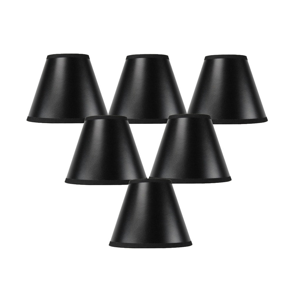 Set Of 6 Black Parchment Gold Lined Chandelier Candle Clip Lamp Shade 3X6X5