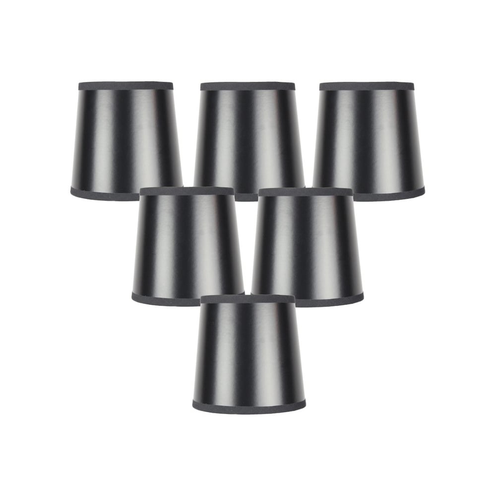 Set Of 6 Black Parchment Gold Lined Drum Chandelier Clip On Lampshade 4X5X5