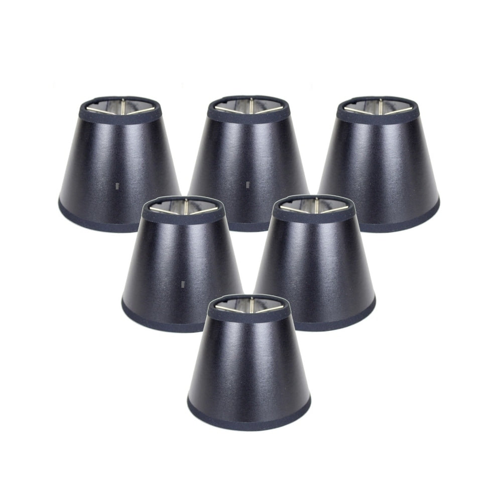 Set Of 6 Black Parchment Silver Lined Chandelier Lampshade 3X5X4