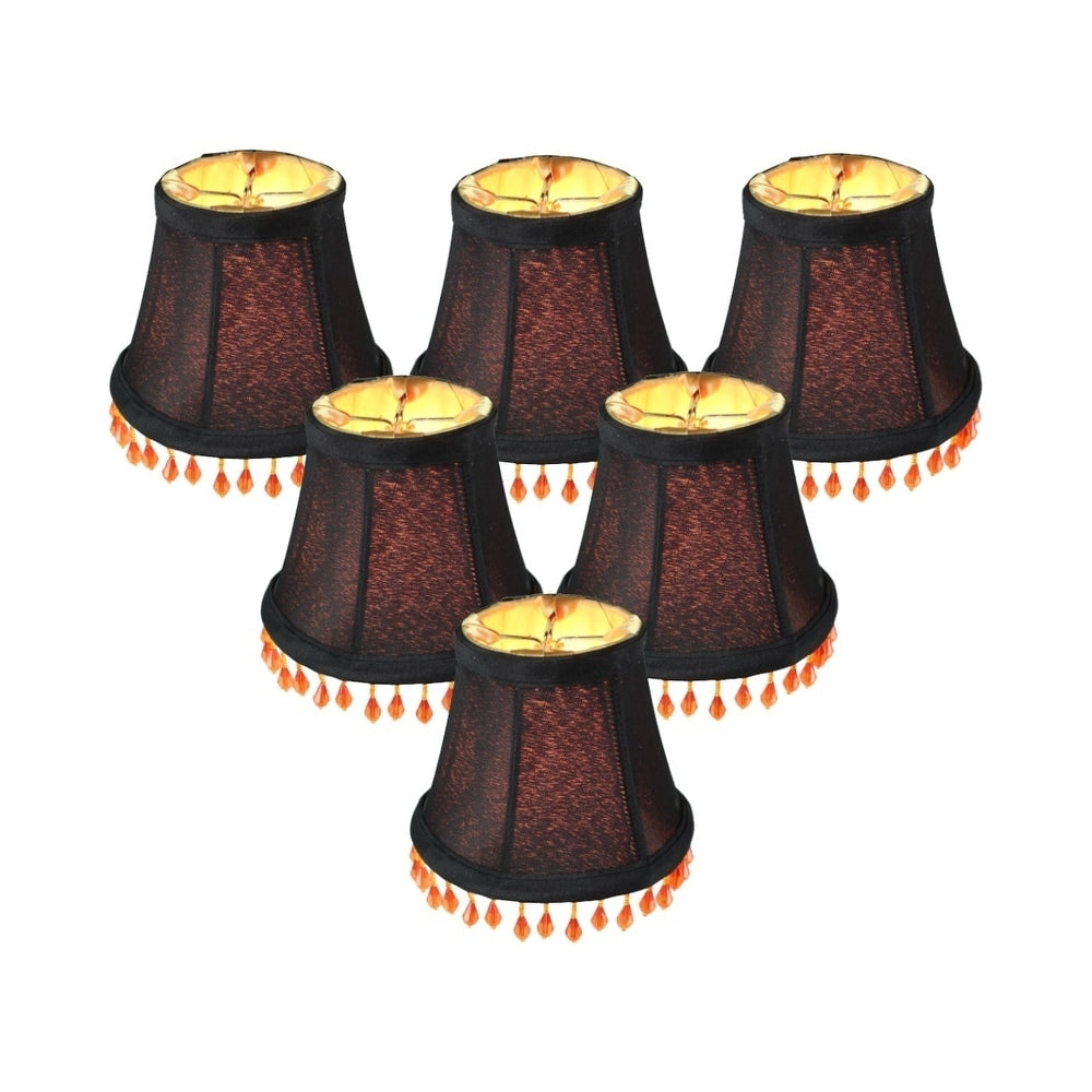 Set Of 6 Candelabra Stretch With Gold Liner Amber Beads Clip On Lampshade 3X5X4