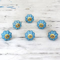 Handmade Set Of 6 Ceramic Floral Beauties In Sky Blue Cabinet Knobs India