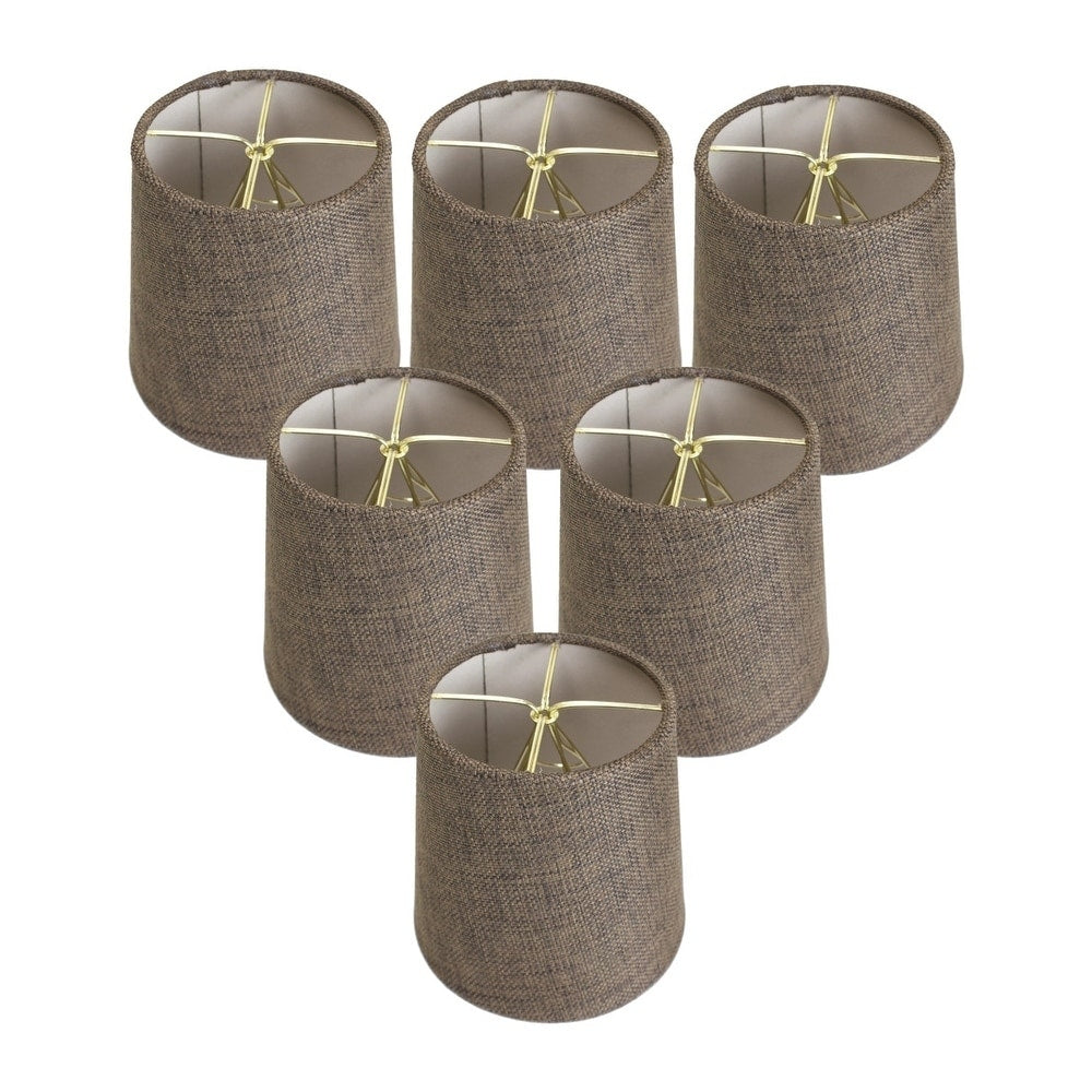 Set Of 6 Chocolate Burlap Drum Chandelier Clip On Lampshade 4X5X5