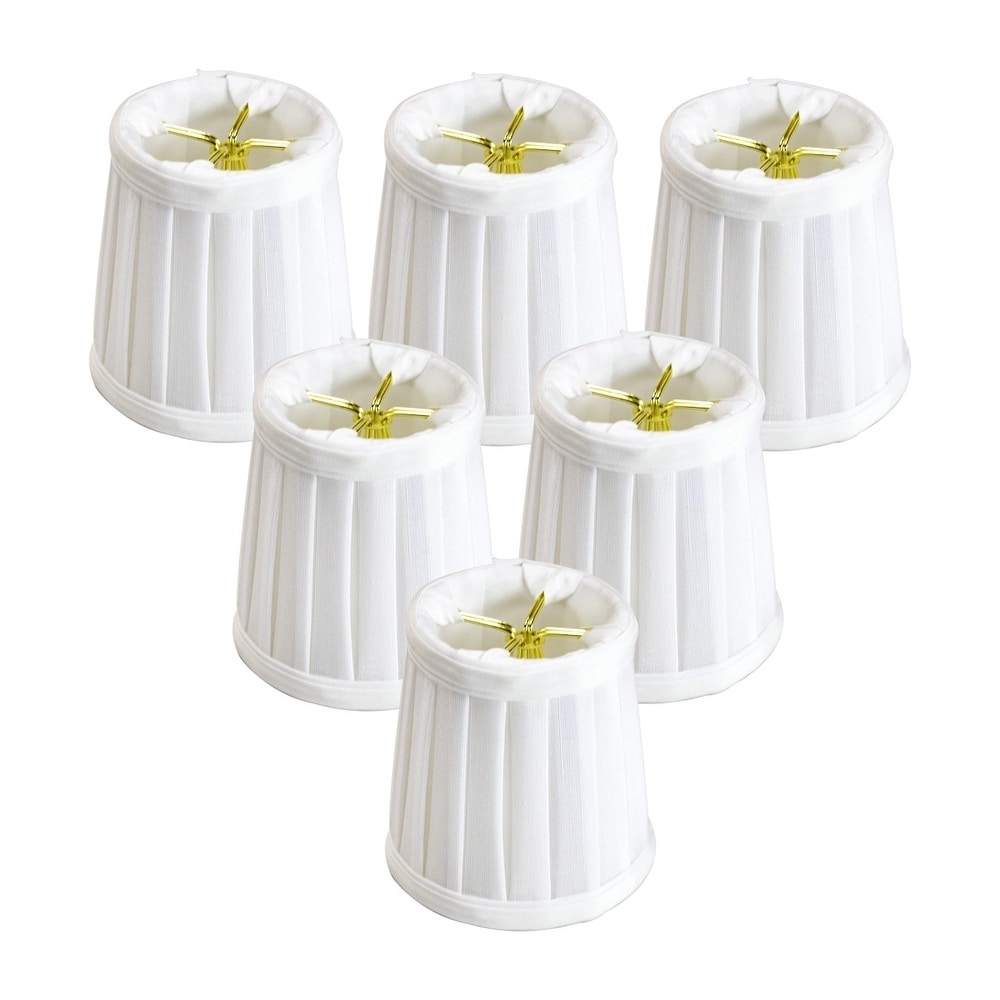 Set Of 6 Down White Pleated Clip On Candelabra Lampshade 3X4X4