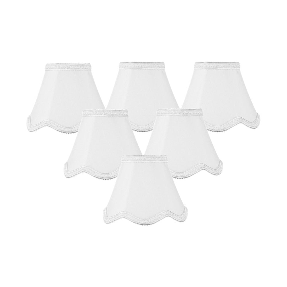 Set Of 6 Down White Scallop Stretch Clip On Candelabra Lampshade 2.5X5X4