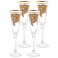 Set Of 4 Embellished 24K Gold Crystal Flute Goblets Made In Italy