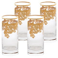 Set Of 4 Embellished 24K Gold Crystal High Ball Tumbler Made In Italy