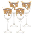 Set Of 4 Embellished 24K Gold Crystal Red Wine Goblets Made In Italy