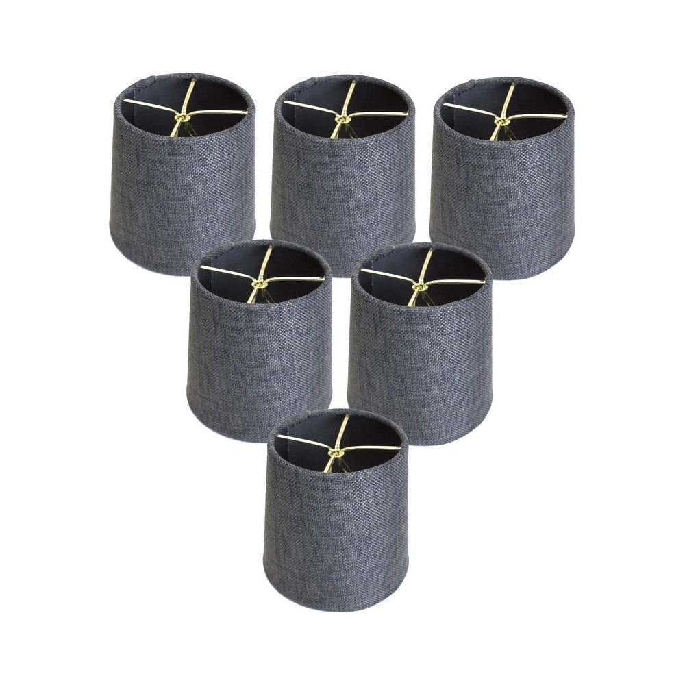 Set Of 6 Granite Gray Burlap Drum Clip On Shade 4X5X5