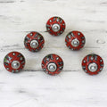 Handmade Set Of 6 Ceramic Charming Red Flowers Cabinet Knobs India