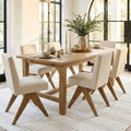 Set Of 6 Modern Parsons Armless Side Chairs Solid Wood Frame Warm Oak Finish
