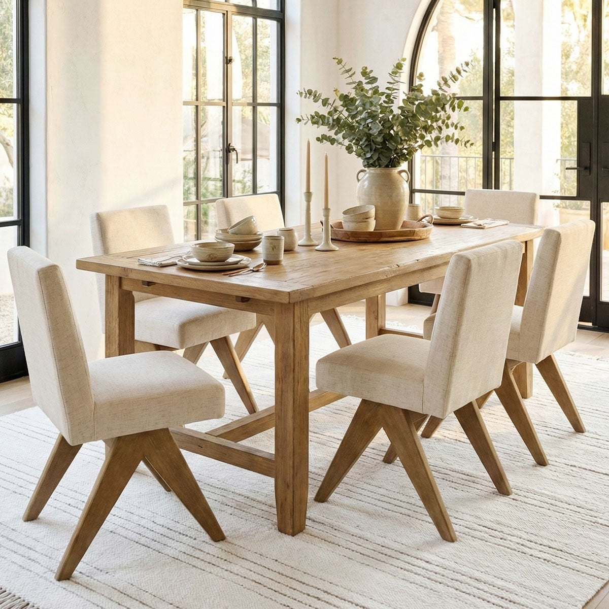 Set Of 6 Modern Parsons Armless Side Chairs Solid Wood Frame Warm Oak Finish