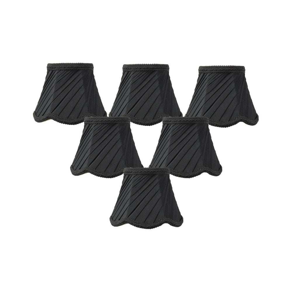 Set Of 6 Pleated Scallop Clip On Candelabra Lampshade Black Fabric 3X5X4