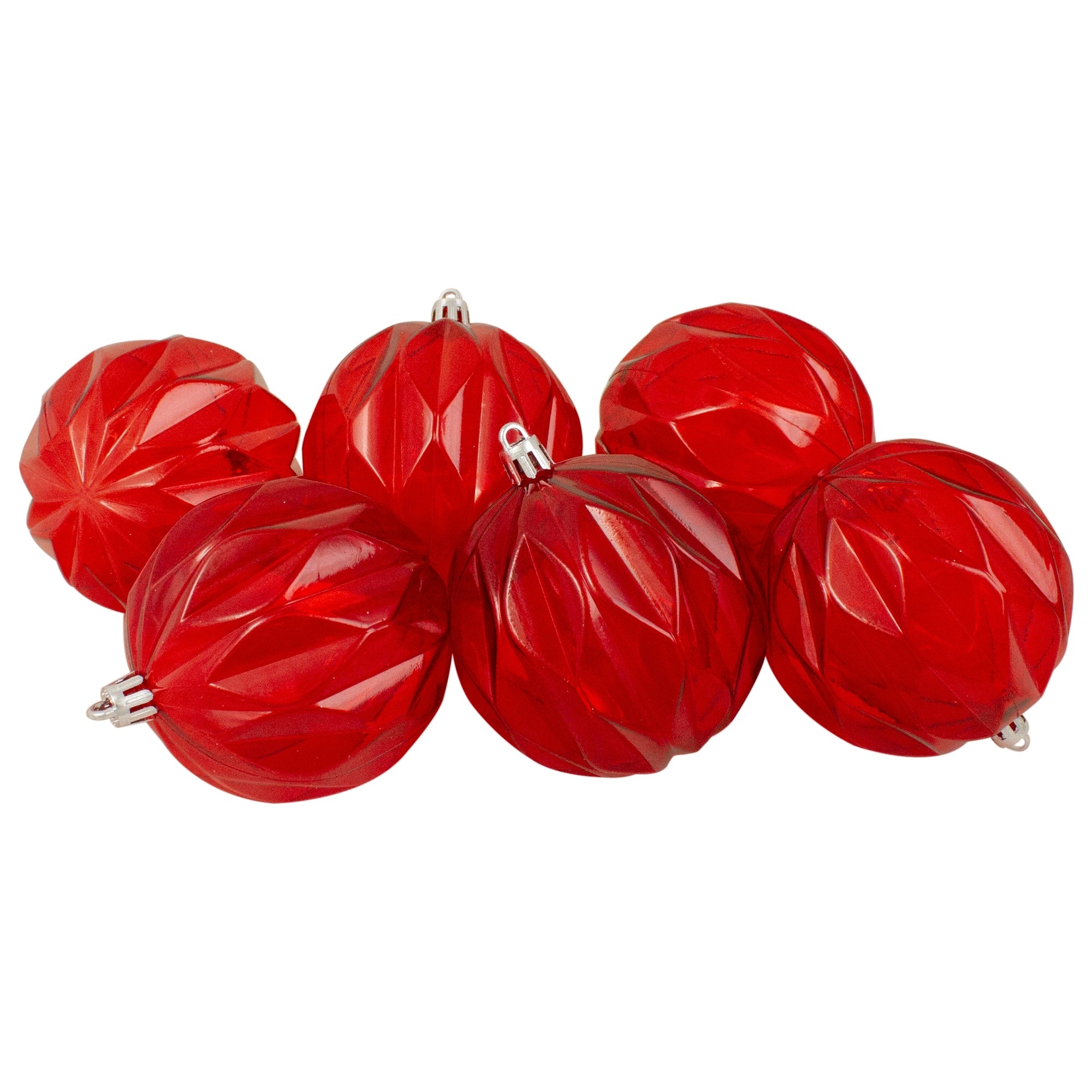 6Ct Red Hot Transparent Rhombus Cut Shatterproof Christmas Ball Ornaments 3
