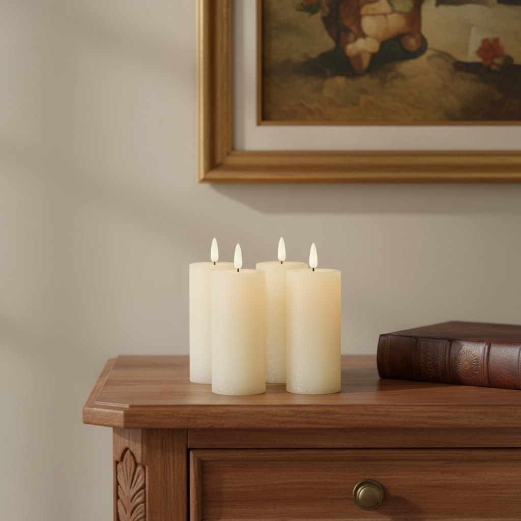 Set Of Four Ivory Flameless Pillar Candles