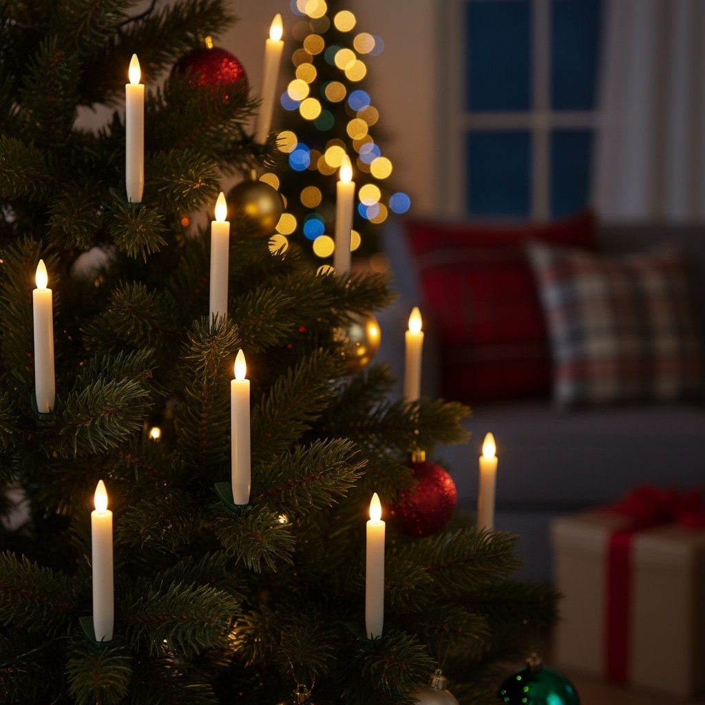 Set Of Ten Beige Flameless Clip On Christmas Taper Candles