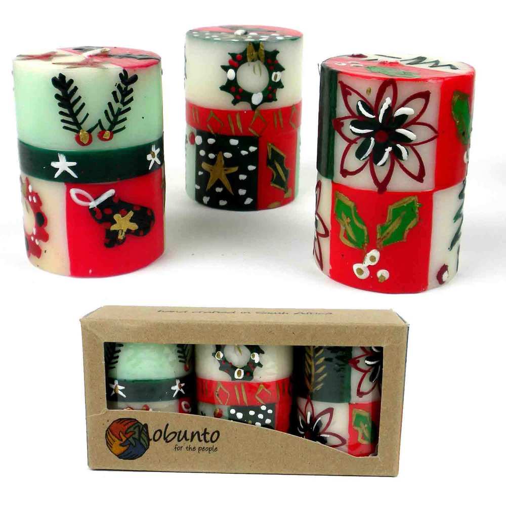 Set Of Three Boxed Hand Painted Mini Pillar Candles With Ukhisimui Design Set Of 3 South Africa