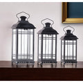 Set Of Three Gray Distressed Geometric Glass And Metal Floor Lantern Candle Holders