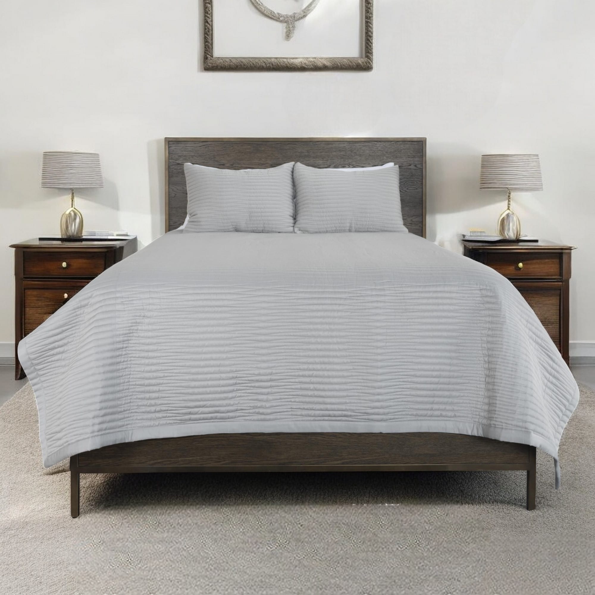 Set Of Three Gray Geometric King Quilt