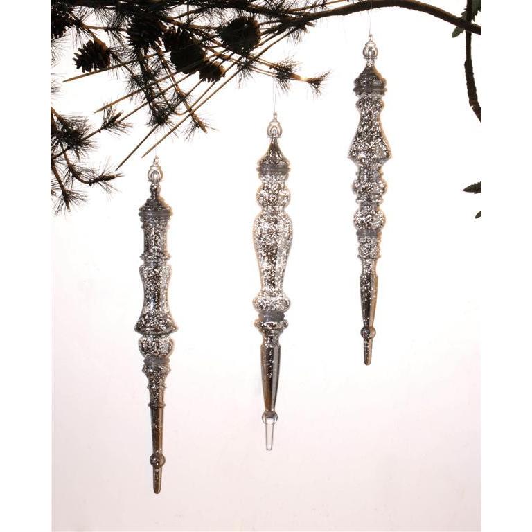 Silver Drop Ornaments Set Of 3