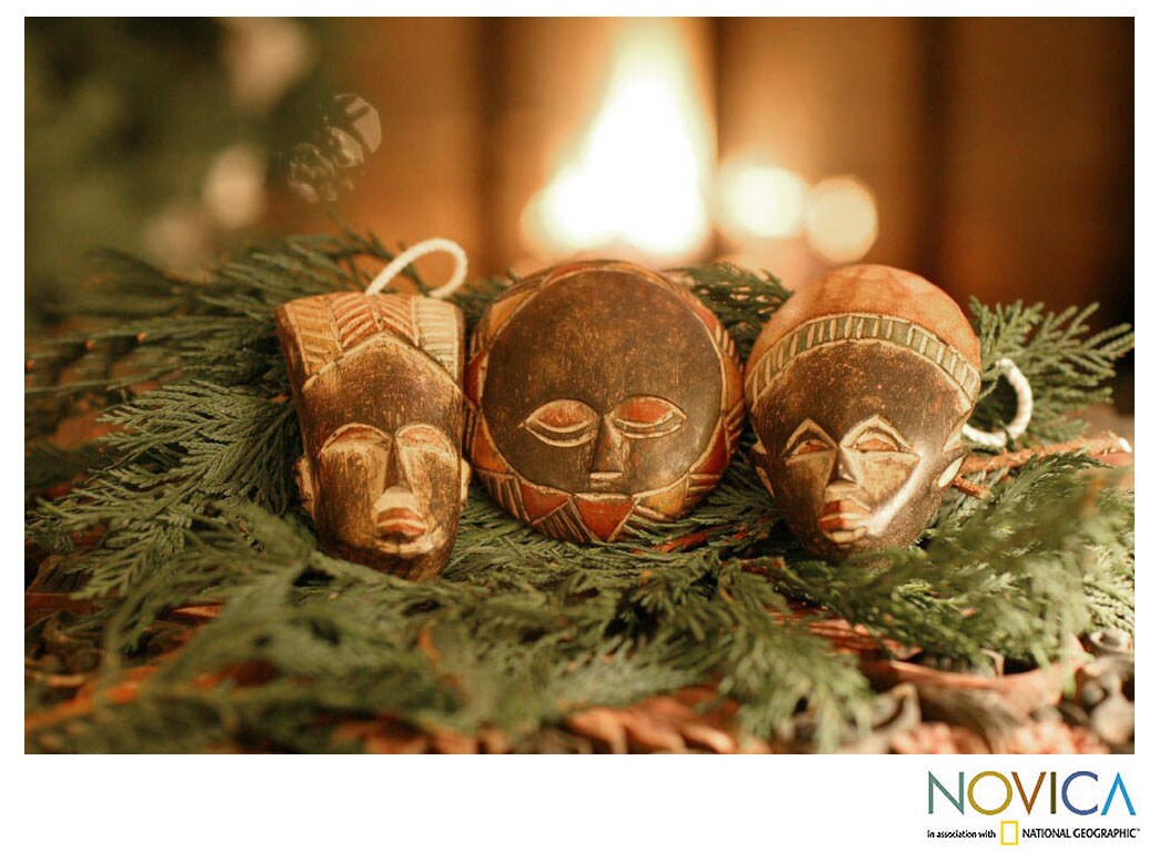 Set Of Three Wooden Wise Men Ornaments Ghana
