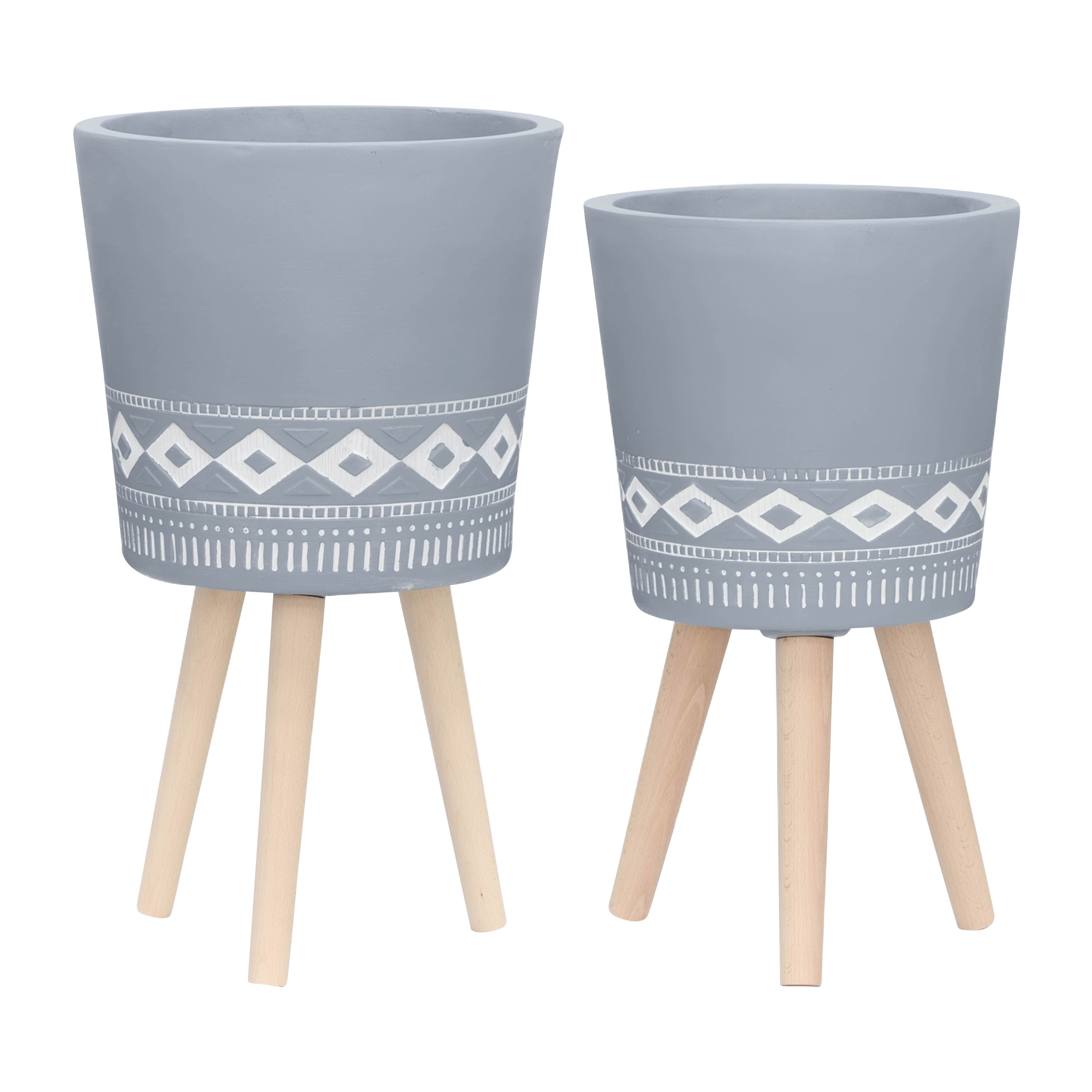11 15 Diamond Planter W Wood Legs Gray Set Of 2