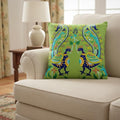 Set Of Two 18 Blue And Green Peacock Cotton Throw Pillows With Embroidery
