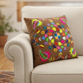 Set Of Two 20 Brown And Pink Floral Cotton Throw Pillows With Embroidery