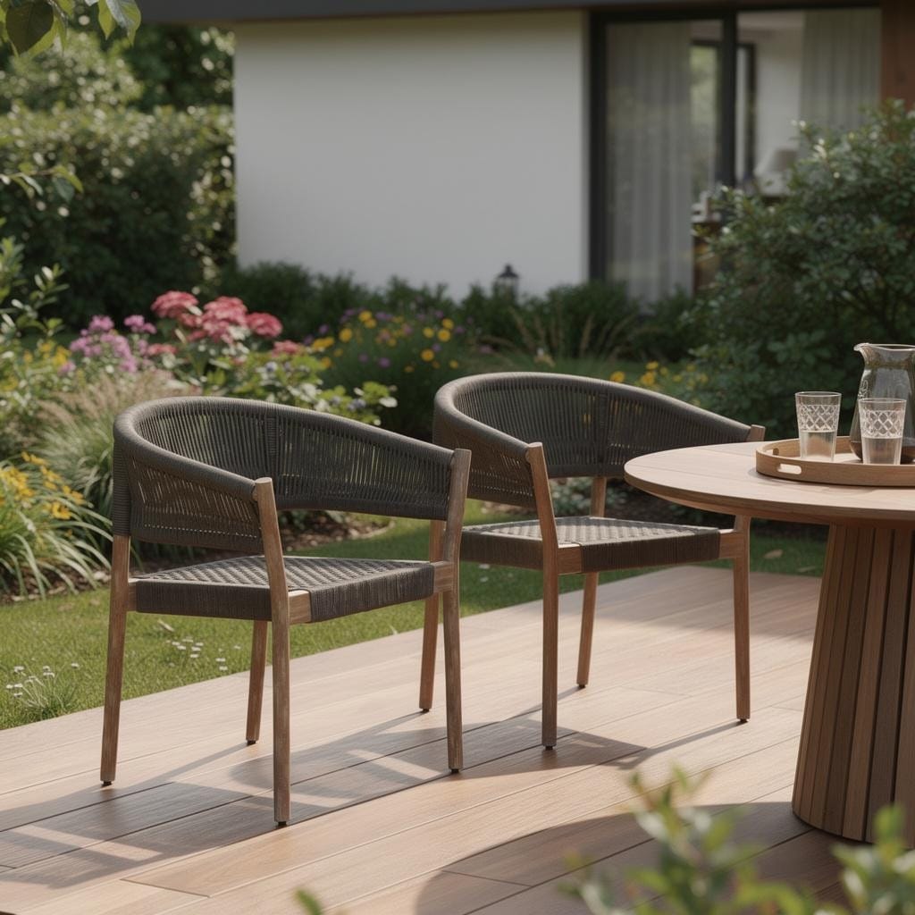 Set Of Two 26 Black And Natural Wood Solid Wood Outdoor Dining Chair